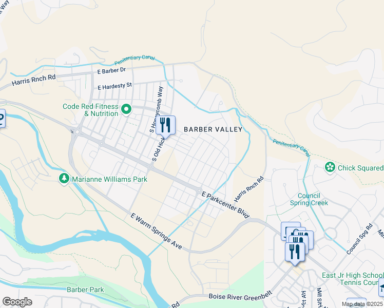 map of restaurants, bars, coffee shops, grocery stores, and more near 2944 South Barnside Way in Boise