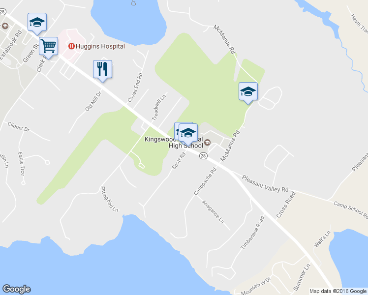 map of restaurants, bars, coffee shops, grocery stores, and more near 383 South Main Street in Wolfeboro