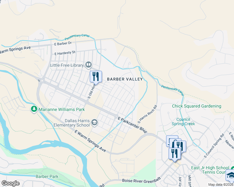 map of restaurants, bars, coffee shops, grocery stores, and more near 2944 South Barnside Way in Boise