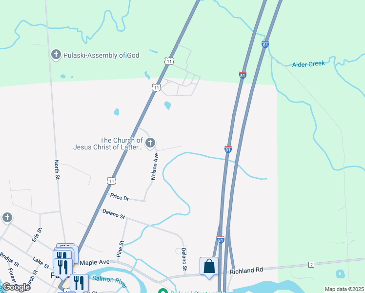 map of restaurants, bars, coffee shops, grocery stores, and more near 20 Clarence Avenue in Pulaski