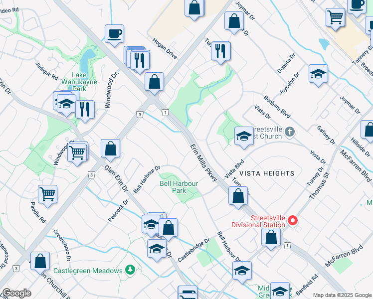 map of restaurants, bars, coffee shops, grocery stores, and more near 5848 Chorley Place in Mississauga