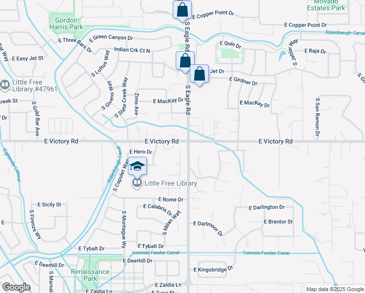 map of restaurants, bars, coffee shops, grocery stores, and more near 3272 South Milan Place in Meridian