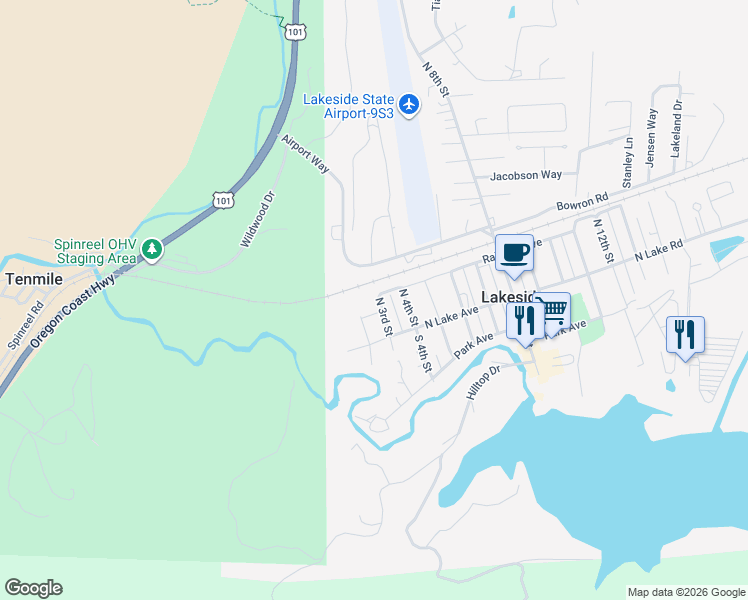 map of restaurants, bars, coffee shops, grocery stores, and more near 140 North 3rd Street in Lakeside