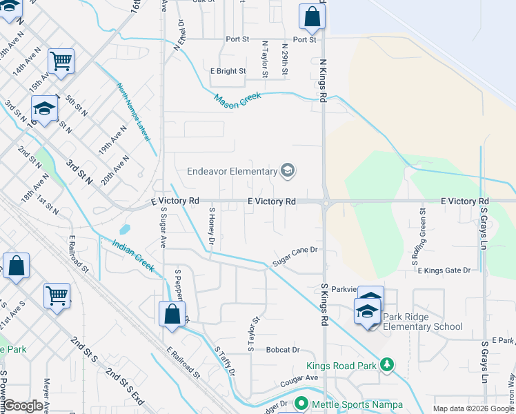 map of restaurants, bars, coffee shops, grocery stores, and more near 2803 East Victory Road in Nampa