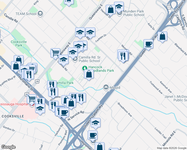 map of restaurants, bars, coffee shops, grocery stores, and more near 2101 Ian Avenue in Mississauga