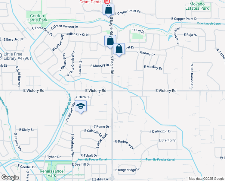 map of restaurants, bars, coffee shops, grocery stores, and more near S Eagle Rd & E Victory Rd in Meridian