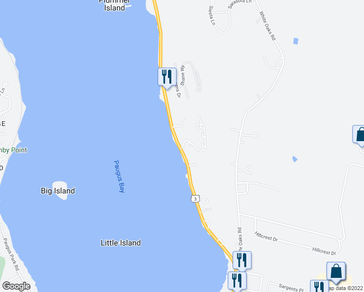 map of restaurants, bars, coffee shops, grocery stores, and more near 223 Weirs Boulevard in Laconia