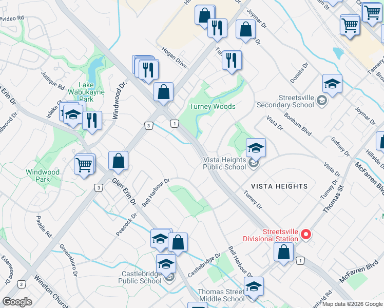map of restaurants, bars, coffee shops, grocery stores, and more near 5884 Chorley Place in Mississauga