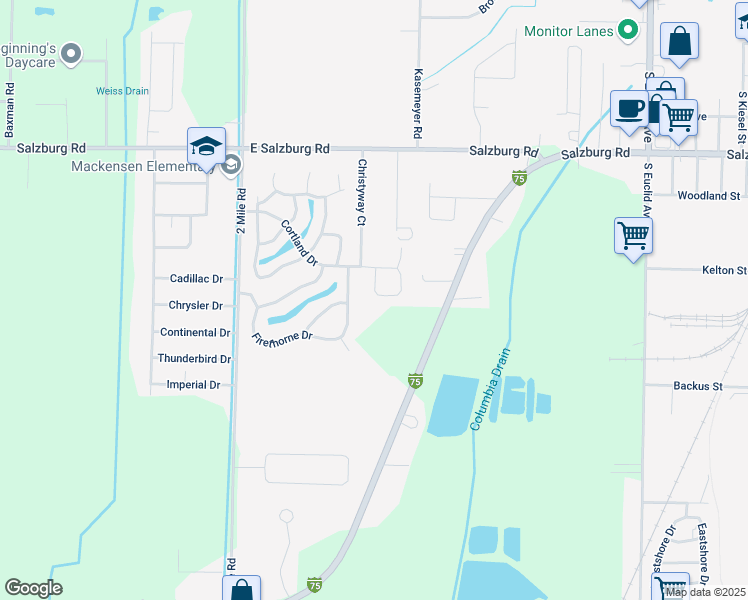 map of restaurants, bars, coffee shops, grocery stores, and more near 3301-5671 Cortland Drive in Bay City