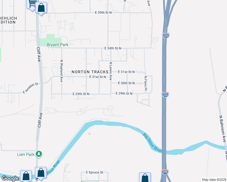 map of restaurants, bars, coffee shops, grocery stores, and more near 2001-2099 E 30th St N in Sioux Falls