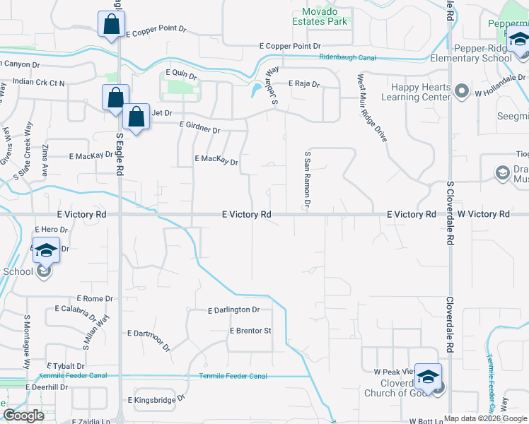 map of restaurants, bars, coffee shops, grocery stores, and more near 3096 South Terri Way in Meridian