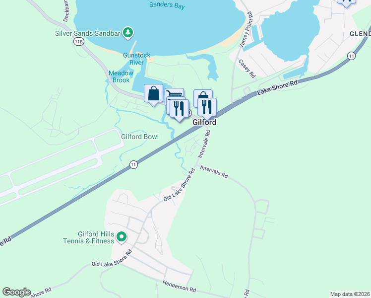 map of restaurants, bars, coffee shops, grocery stores, and more near 336 Intervale Road in Gilford