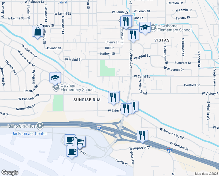 map of restaurants, bars, coffee shops, grocery stores, and more near 2867 South Abbs Lane in Boise