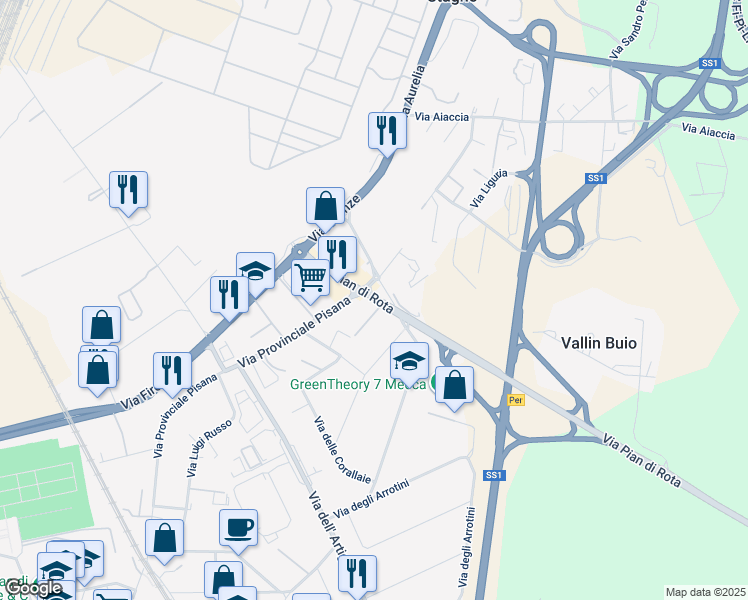 map of restaurants, bars, coffee shops, grocery stores, and more near 16 Via degli Acquaioli in Livorno