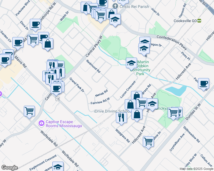 map of restaurants, bars, coffee shops, grocery stores, and more near 522 Nanak Road in Mississauga
