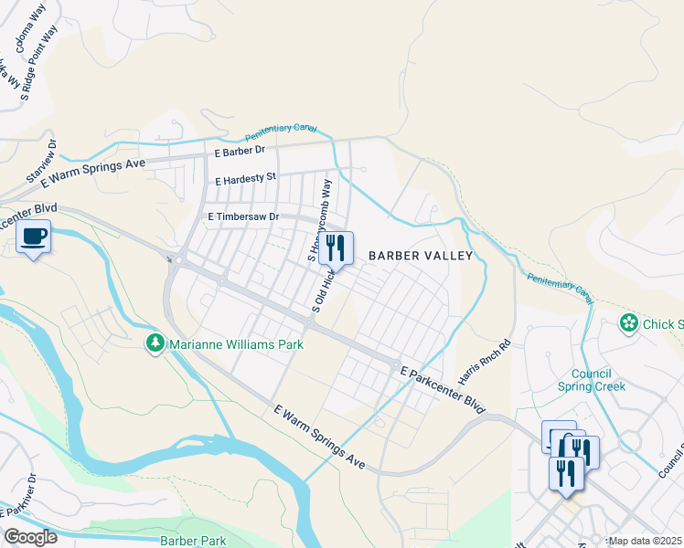 map of restaurants, bars, coffee shops, grocery stores, and more near 4153 East Raincloud Lane in Boise