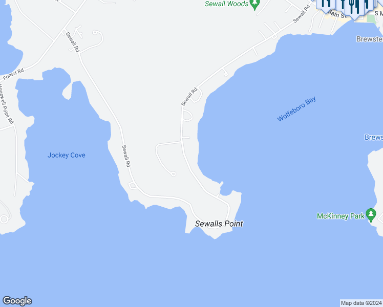 map of restaurants, bars, coffee shops, grocery stores, and more near 190 Sewall Road in Wolfeboro