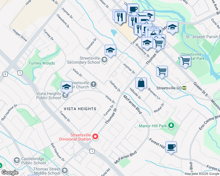 map of restaurants, bars, coffee shops, grocery stores, and more near 157 Bonham Boulevard in Mississauga