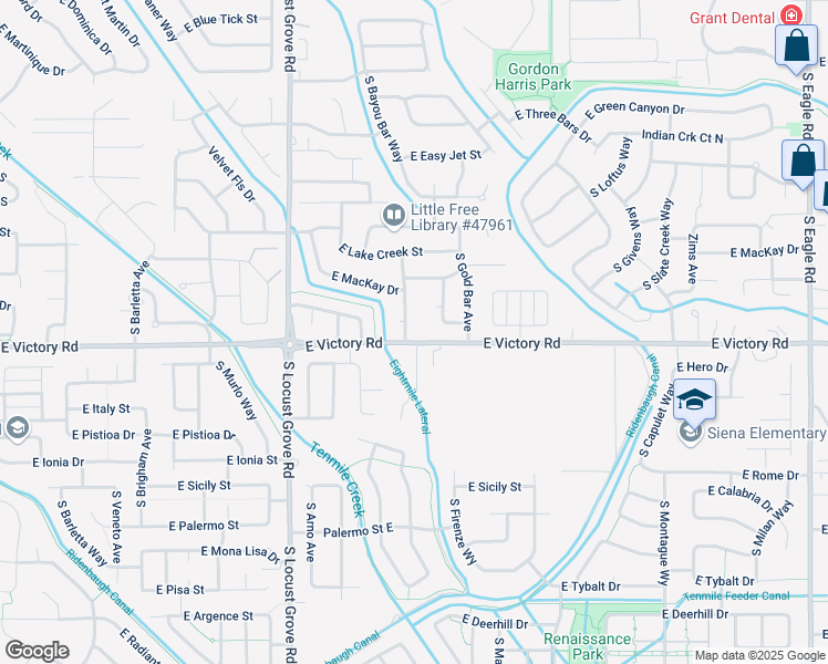 map of restaurants, bars, coffee shops, grocery stores, and more near 3122 Bayou Bar Avenue in Meridian