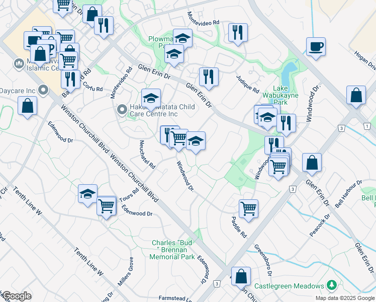 map of restaurants, bars, coffee shops, grocery stores, and more near 2851 Andorra Circle in Mississauga