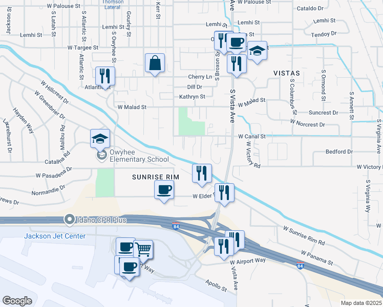 map of restaurants, bars, coffee shops, grocery stores, and more near 2867 South Abbs Lane in Boise