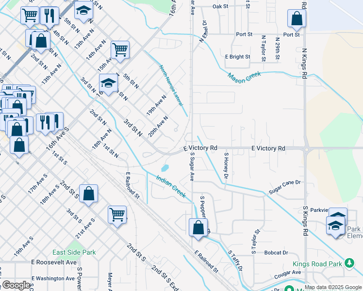 map of restaurants, bars, coffee shops, grocery stores, and more near 5 North Sugar Street in Nampa