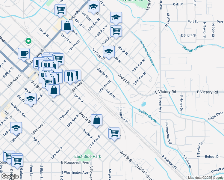 map of restaurants, bars, coffee shops, grocery stores, and more near 111 19th Avenue North in Nampa