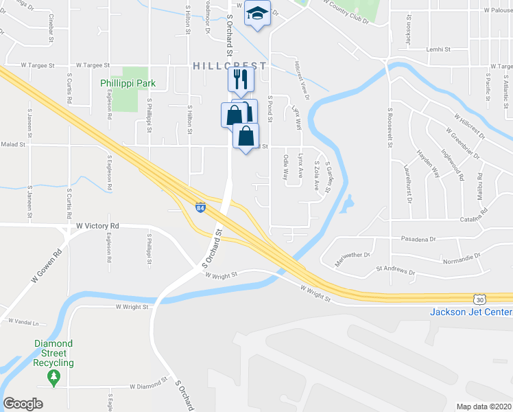 map of restaurants, bars, coffee shops, grocery stores, and more near 2816 South Orchard Street in Boise