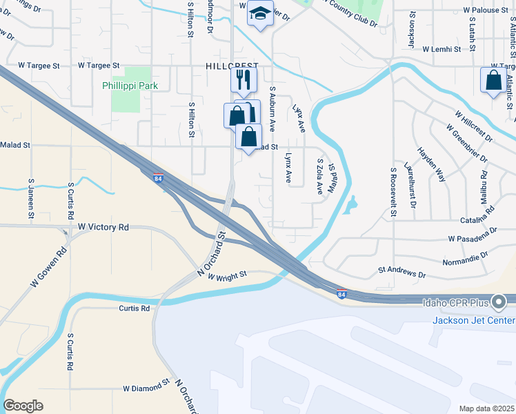 map of restaurants, bars, coffee shops, grocery stores, and more near 2816 South Orchard Street in Boise