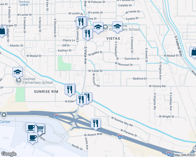 map of restaurants, bars, coffee shops, grocery stores, and more near 2901 Robert Lane in Boise