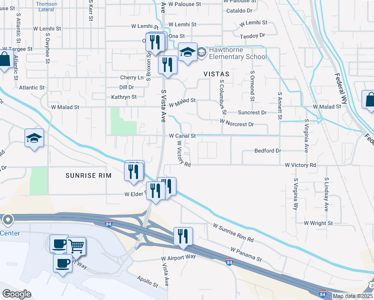 map of restaurants, bars, coffee shops, grocery stores, and more near 2901 Robert Lane in Boise