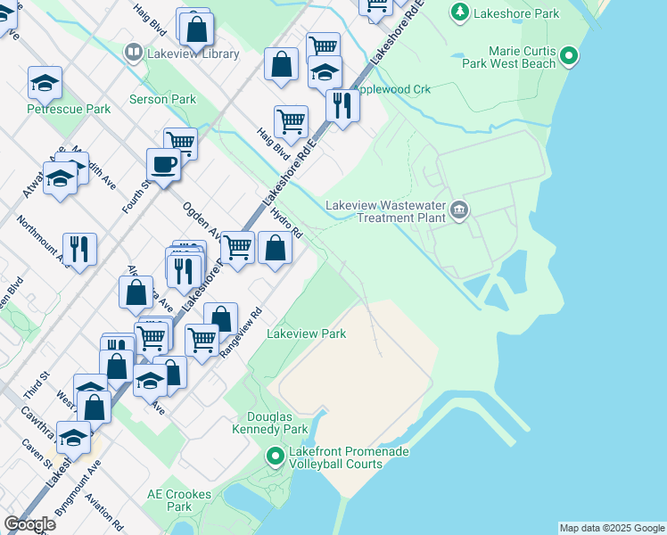 map of restaurants, bars, coffee shops, grocery stores, and more near 859 Hydro Road in Mississauga