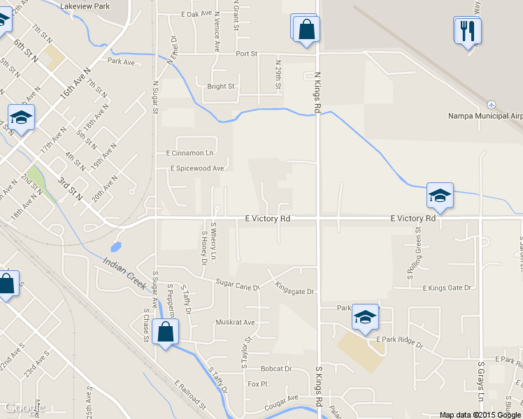 map of restaurants, bars, coffee shops, grocery stores, and more near 2804 East Victory Road in Nampa