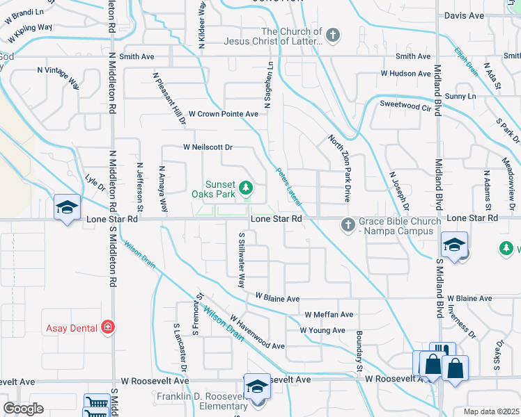 map of restaurants, bars, coffee shops, grocery stores, and more near 1813 West Dew Mist Drive in Nampa
