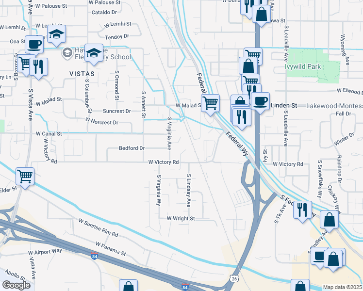 map of restaurants, bars, coffee shops, grocery stores, and more near 1525 Marilyn Cir in Boise