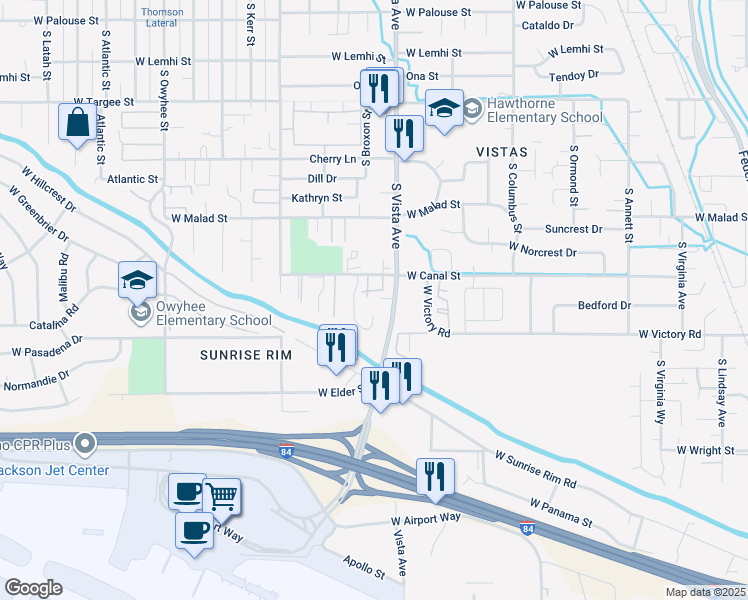 map of restaurants, bars, coffee shops, grocery stores, and more near 2874 South Broxon Lane in Boise