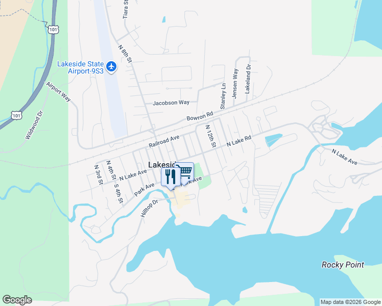 map of restaurants, bars, coffee shops, grocery stores, and more near 1000 North Lake Road in Lakeside