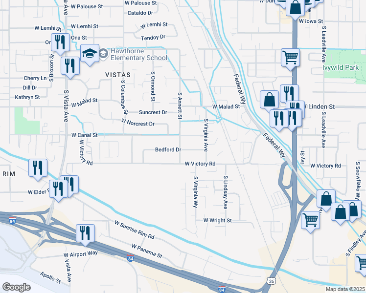 map of restaurants, bars, coffee shops, grocery stores, and more near 2820 South Annett Street in Boise