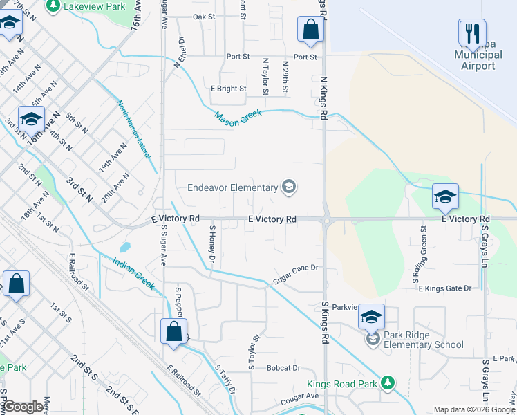 map of restaurants, bars, coffee shops, grocery stores, and more near 2804 East Victory Road in Nampa