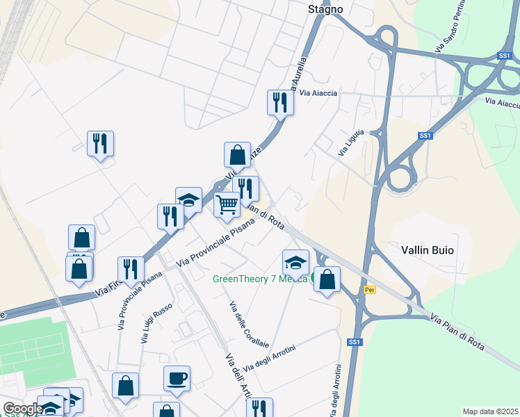 map of restaurants, bars, coffee shops, grocery stores, and more near 8 Via Pian di Rota in Livorno