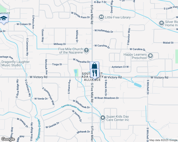map of restaurants, bars, coffee shops, grocery stores, and more near 10659 West Geronimo Court in Boise