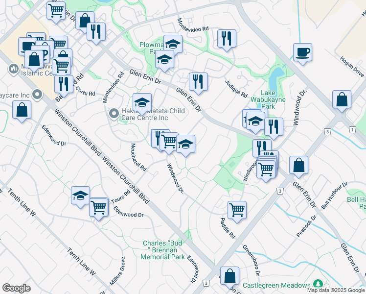 map of restaurants, bars, coffee shops, grocery stores, and more near 2851 Andorra Circle in Mississauga