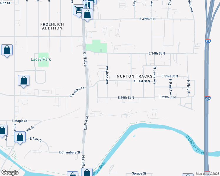 map of restaurants, bars, coffee shops, grocery stores, and more near 2901-3099 North Wayland Avenue in Sioux Falls