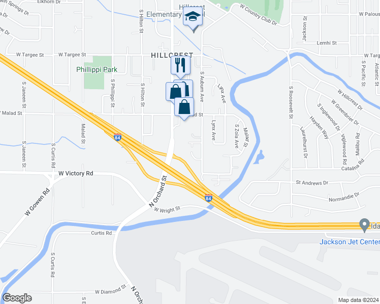 map of restaurants, bars, coffee shops, grocery stores, and more near 2816 South Orchard Street in Boise