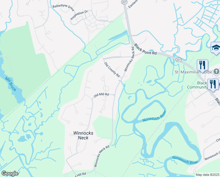 map of restaurants, bars, coffee shops, grocery stores, and more near 32 Winnocks Neck Road in Scarborough