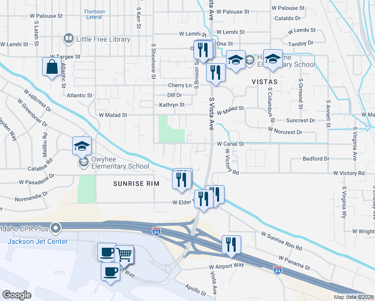 map of restaurants, bars, coffee shops, grocery stores, and more near 2839 South Ladera Place in Boise