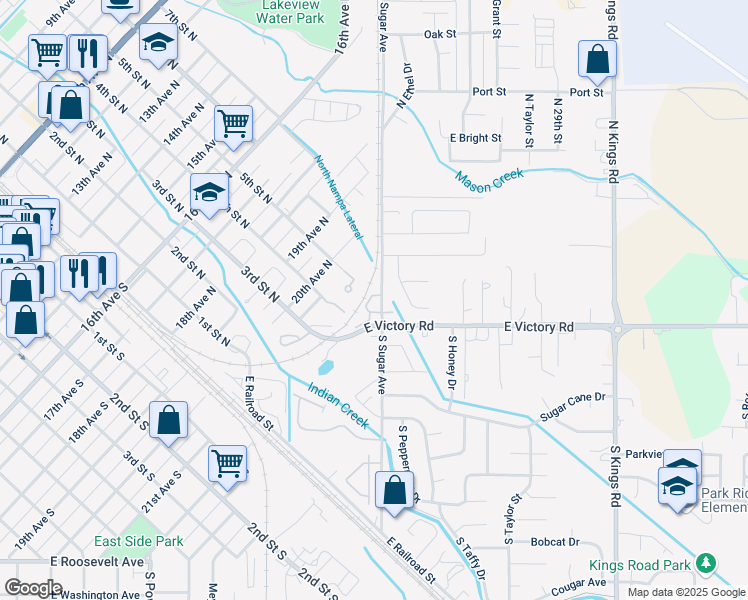 map of restaurants, bars, coffee shops, grocery stores, and more near 11 North Sugar Street in Nampa