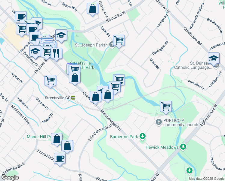 map of restaurants, bars, coffee shops, grocery stores, and more near 24 Reid Drive in Mississauga