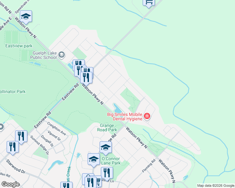 map of restaurants, bars, coffee shops, grocery stores, and more near 35 Shackleton Drive in Guelph