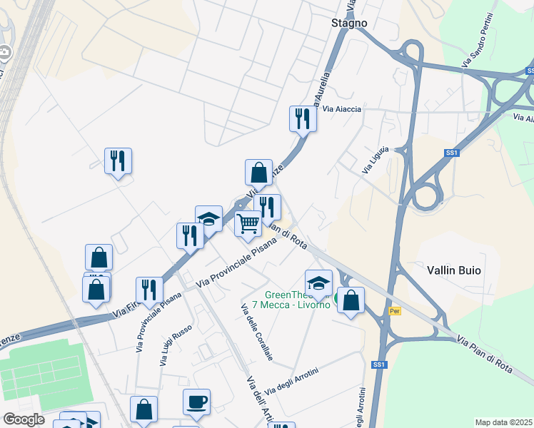 map of restaurants, bars, coffee shops, grocery stores, and more near 8 Via Pian di Rota in Livorno